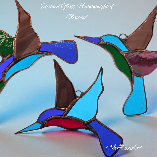 Stained Glass Iris or Hummingbird at the Woodfeather Farms Tasting Room