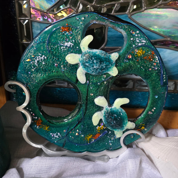 SOLD ~ Sea Cave Baby Turtles  – One-of-a-Kind Kiln-Formed Glass Art