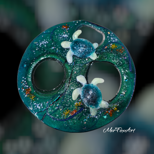 SOLD ~ Sea Cave Baby Turtles  – One-of-a-Kind Kiln-Formed Glass Art